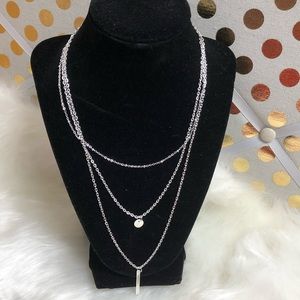 MULTI LAYER COIN/VERTICAL BAR SILVER NECKLACE